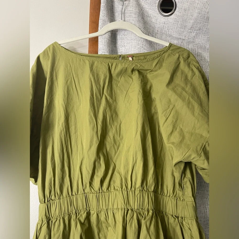 Free people Free est Full-Time Fun Mini Dress in Olive Green Sz L Cotton Poplin - Picture 3 of 11